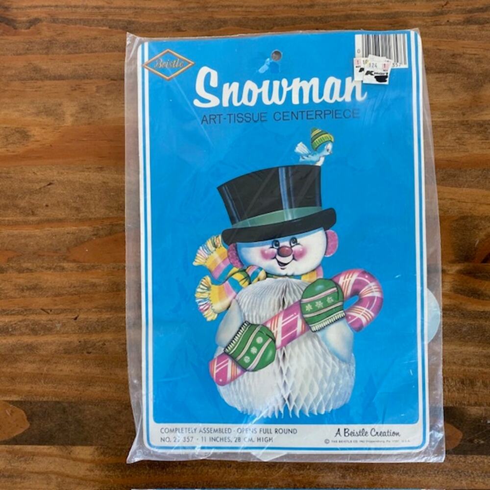 Beistle Creation Snowman Art Tissue Centerpiece Opens Full Round 1982 11 inches